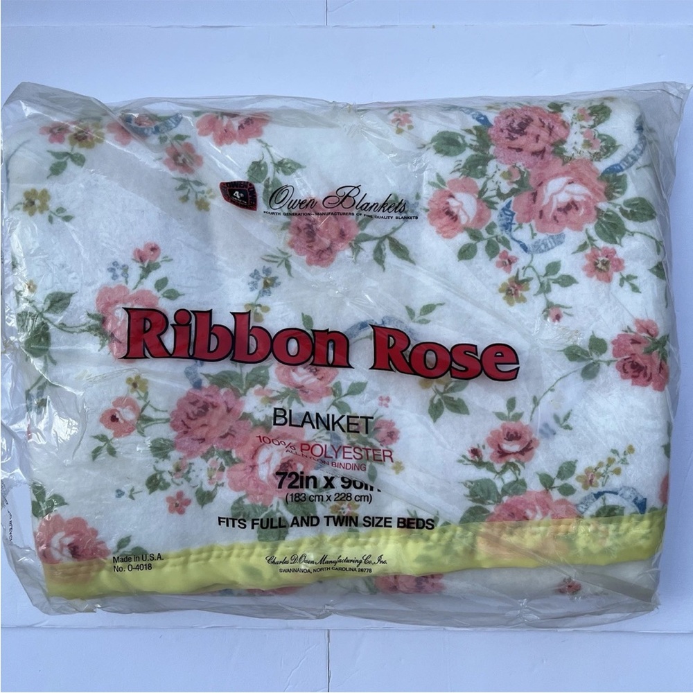 Vintage Charles D Owen Ribbon Rose Floral Blanket Twin Full 72x90 USA NOS